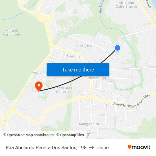 Rua Abelardo Pereira Dos Santos, 198 to Unipê map