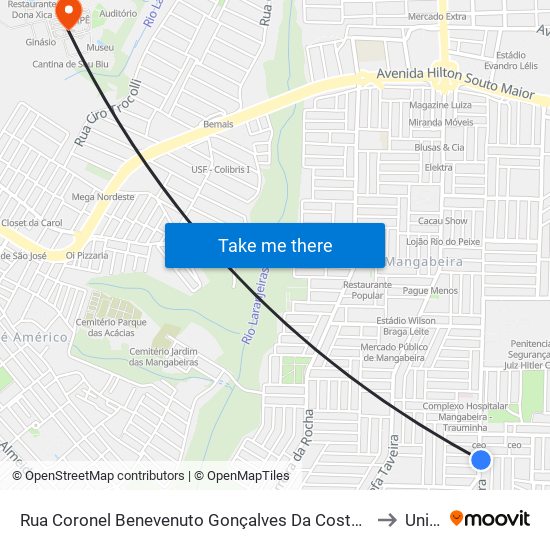 Rua Coronel Benevenuto Gonçalves Da Costa, 607-655 to Unipê map