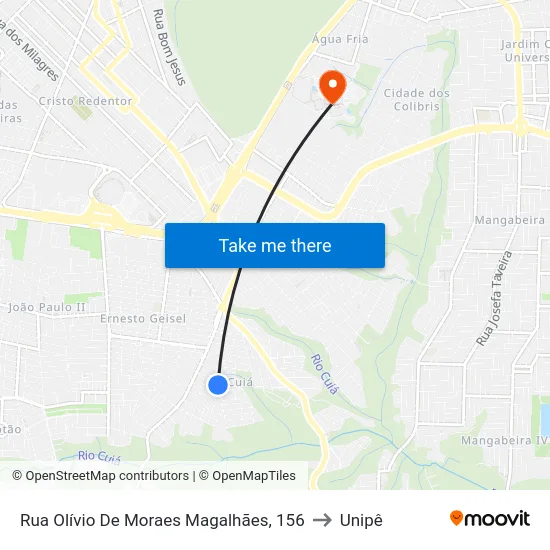 Rua Olívio De Moraes Magalhães, 156 to Unipê map