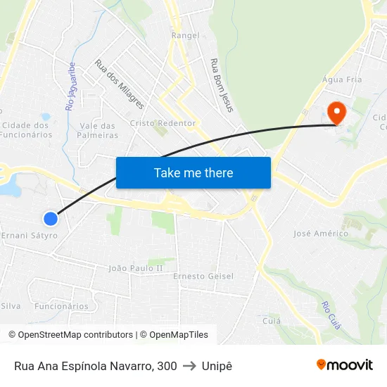 Rua Ana Espínola Navarro, 300 to Unipê map