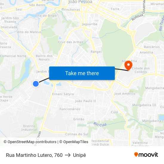 Rua Martinho Lutero, 760 to Unipê map