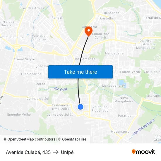 Avenida Cuiabá, 435 to Unipê map