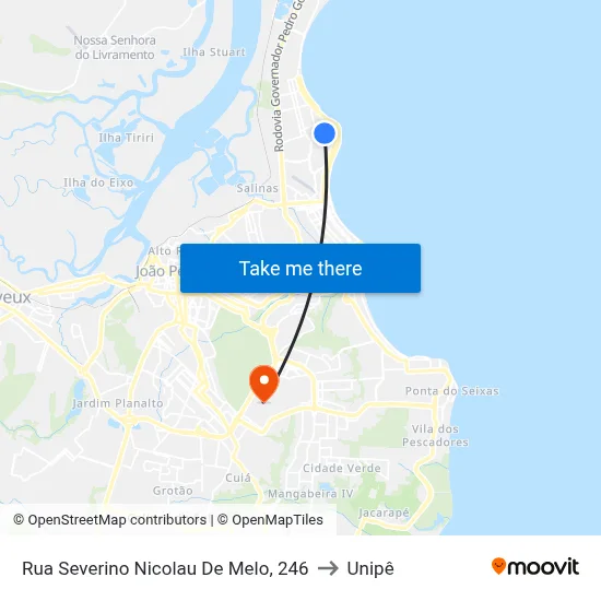 Rua Severino Nicolau De Melo, 246 to Unipê map