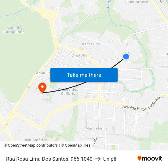 Rua Rosa Lima Dos Santos, 966-1040 to Unipê map