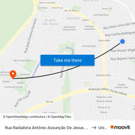 Rua Radialista Antônio Assunção De Jesus, 343 to Unipê map