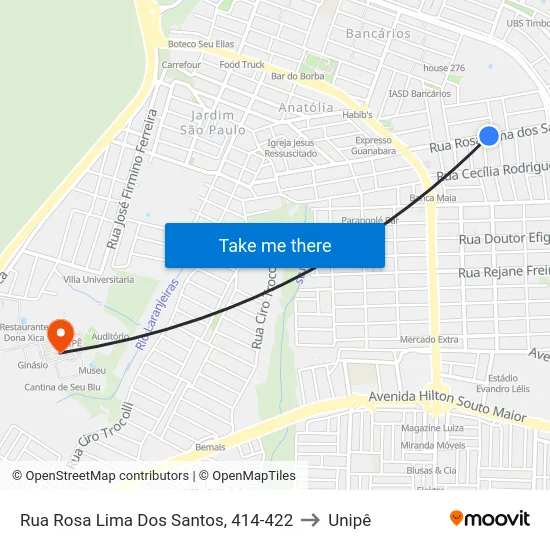 Rua Rosa Lima Dos Santos, 414-422 to Unipê map