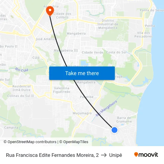 Rua Francisca Edite Fernandes Moreira, 2 to Unipê map