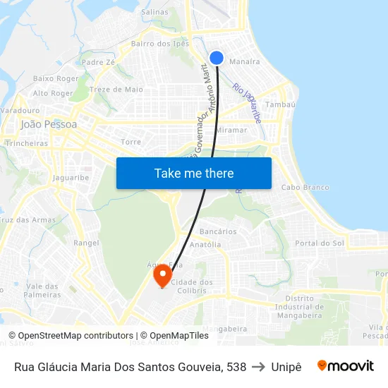 Rua Gláucia Maria Dos Santos Gouveia, 538 to Unipê map