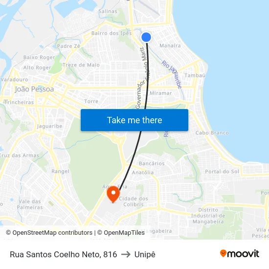 Rua Santos Coelho Neto, 816 to Unipê map