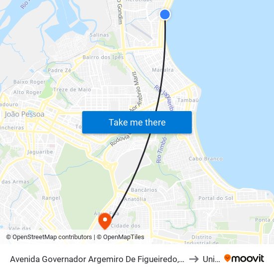 Avenida Governador Argemiro De Figueiredo, 1196-1384 to Unipê map