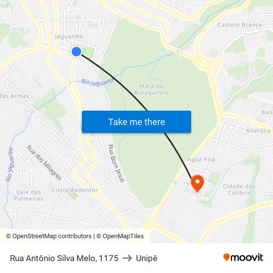 Rua Antônio Silva Melo, 1175 to Unipê map