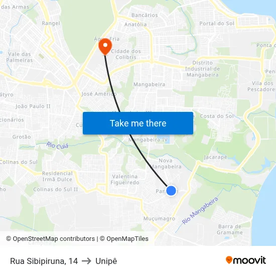 Rua Sibipiruna, 14 to Unipê map