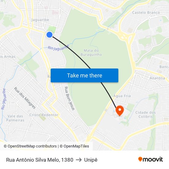 Rua Antônio Silva Melo, 1380 to Unipê map