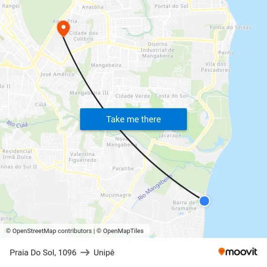 Praia Do Sol, 1096 to Unipê map