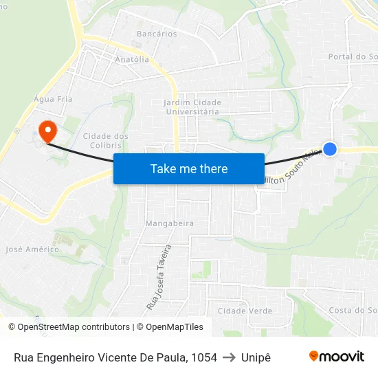 Rua Engenheiro Vicente De Paula, 1054 to Unipê map