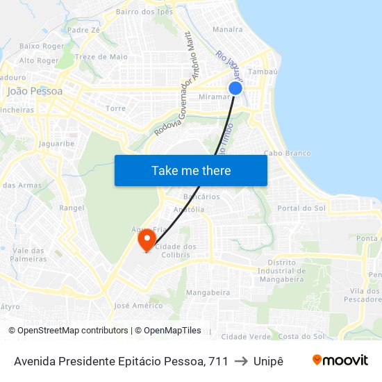 Avenida Presidente Epitácio Pessoa, 711 to Unipê map