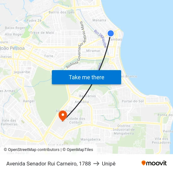 Avenida Senador Rui Carneiro, 1788 to Unipê map