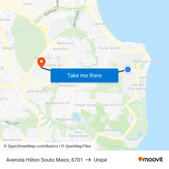 Avenida Hilton Souto Maior, 6701 to Unipê map