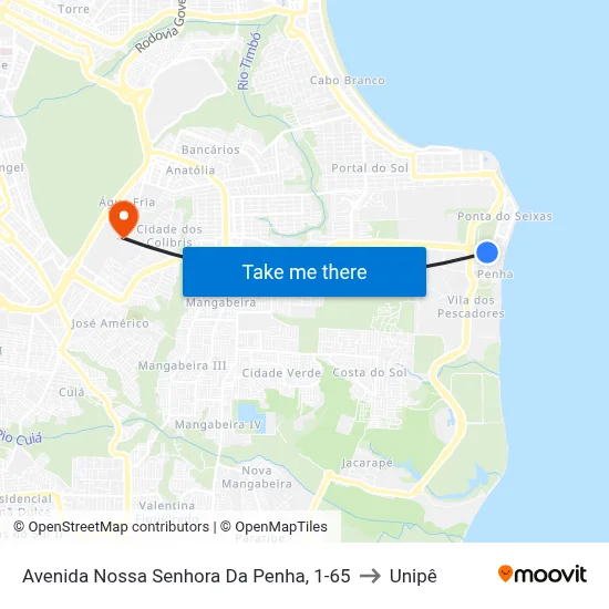 Avenida Nossa Senhora Da Penha, 1-65 to Unipê map
