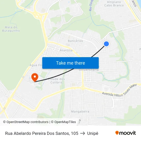 Rua Abelardo Pereira Dos Santos, 105 to Unipê map