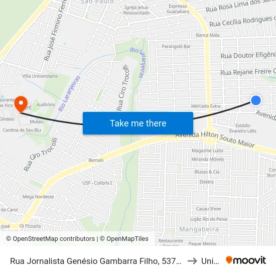 Rua Jornalista Genésio Gambarra Filho, 537-611 to Unipê map