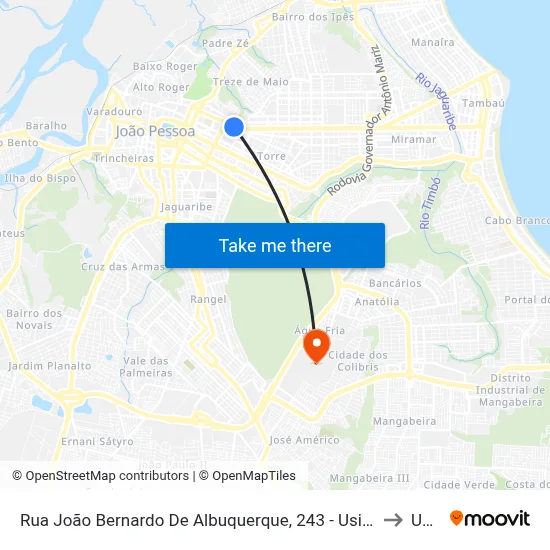 Rua João Bernardo De Albuquerque, 243 - Usina Cultural Energisa to Unipê map
