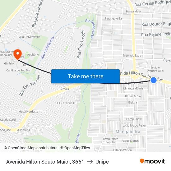 Avenida Hílton Souto Maior, 3661 to Unipê map