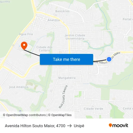 Avenida Hílton Souto Maior, 4700 to Unipê map