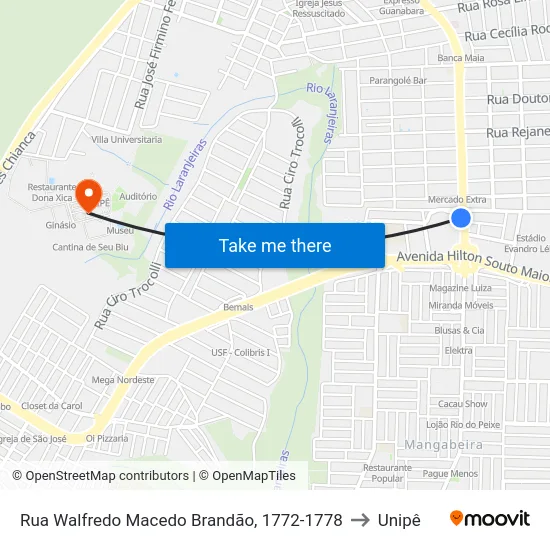 Rua Walfredo Macedo Brandão, 1772-1778 to Unipê map