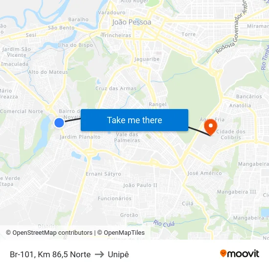 Br-101, Km 86,5 Norte to Unipê map