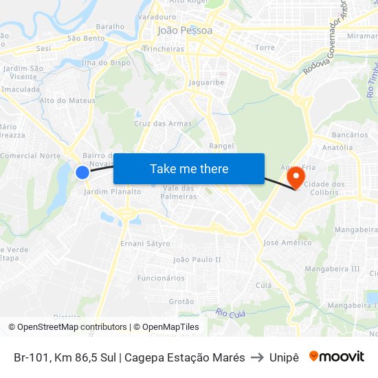 Br-101, Km 86,5 Sul | Cagepa Estação Marés to Unipê map