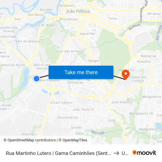 Rua Martinho Lutero | Gama Caminhões (Sentido Bairro Das Industrias) to Unipê map