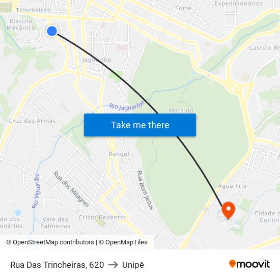 Rua Das Trincheiras, 620 to Unipê map