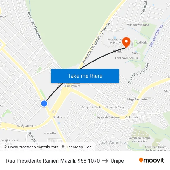 Rua Presidente Ranieri Mazilli, 958-1070 to Unipê map