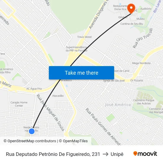 Rua Deputado Petrônio De Figueiredo, 231 to Unipê map