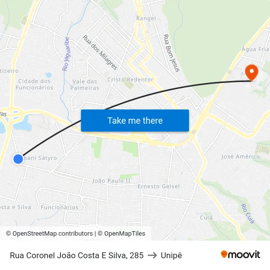 Rua Coronel João Costa E Silva, 285 to Unipê map