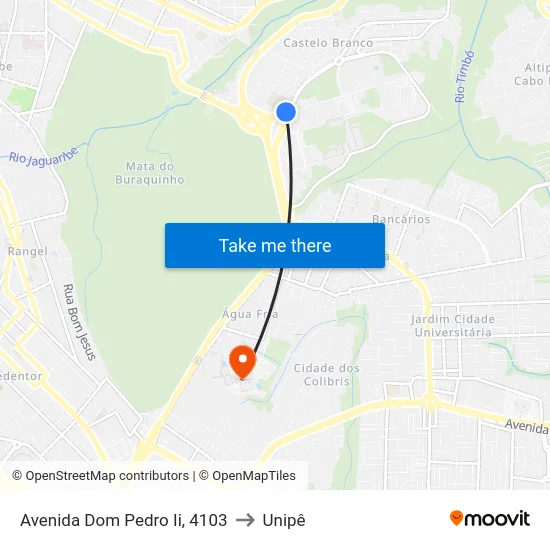 Avenida Dom Pedro Ii, 4103 to Unipê map