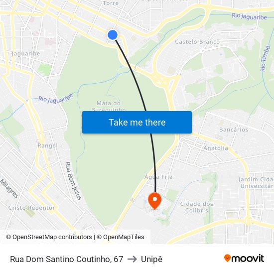 Rua Dom Santino Coutinho, 67 to Unipê map