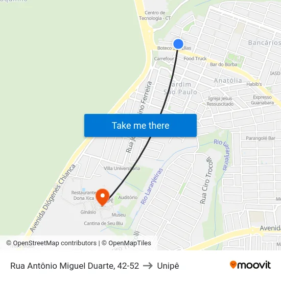 Rua Antônio Miguel Duarte, 42-52 to Unipê map