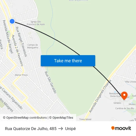 Rua Quatorze De Julho, 485 to Unipê map