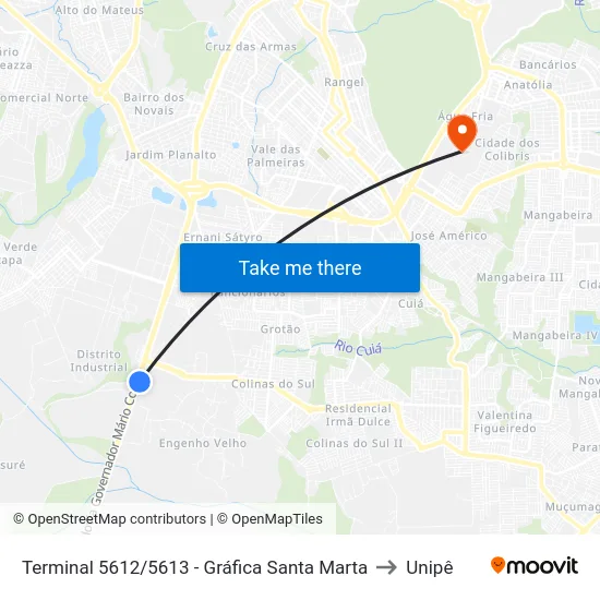 Terminal 5612/5613 - Gráfica Santa Marta to Unipê map