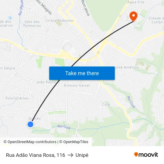 Rua Adão Viana Rosa, 116 to Unipê map