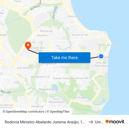 Rodovia Ministro Abelardo Jurema Araújo, 1936-2268 to Unipê map