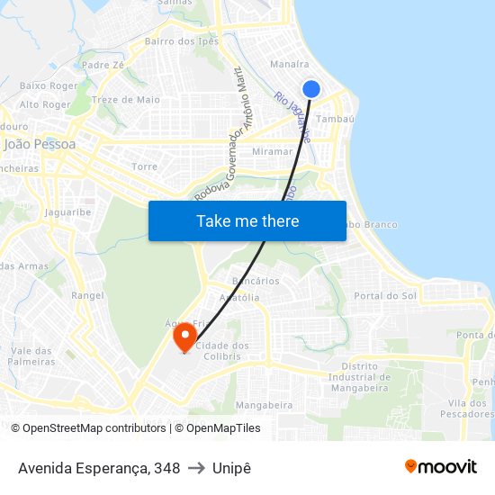 Avenida Esperança, 348 to Unipê map