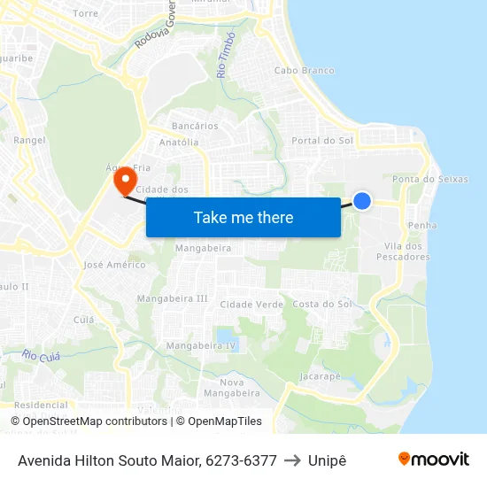 Avenida Hilton Souto Maior, 6273-6377 to Unipê map