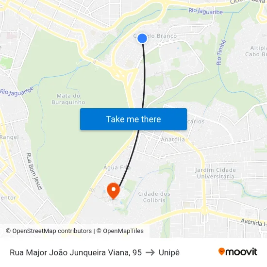 Rua Major João Junqueira Viana, 95 to Unipê map