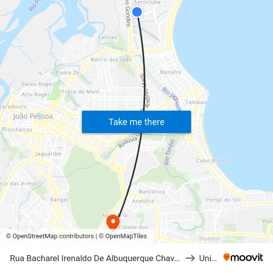 Rua Bacharel Irenaldo De Albuquerque Chaves, 2 to Unipê map
