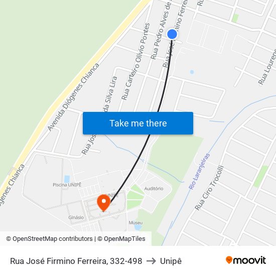 Rua José Firmino Ferreira, 332-498 to Unipê map