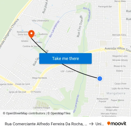 Rua Comerciante Alfredo Ferreira Da Rocha, 521 to Unipê map