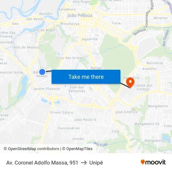 Av. Coronel Adolfo Massa, 951 to Unipê map